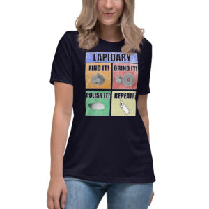 Navy Lapidary womens relaxed weight mens graphic t shirt. Find it, grind it, polish it, repeat.